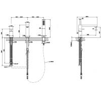 Gessi Rettangolo Смеситель для ванны на 3 отверстия, с переключателем, изливом 195мм и ручным душем, цвет: хром
