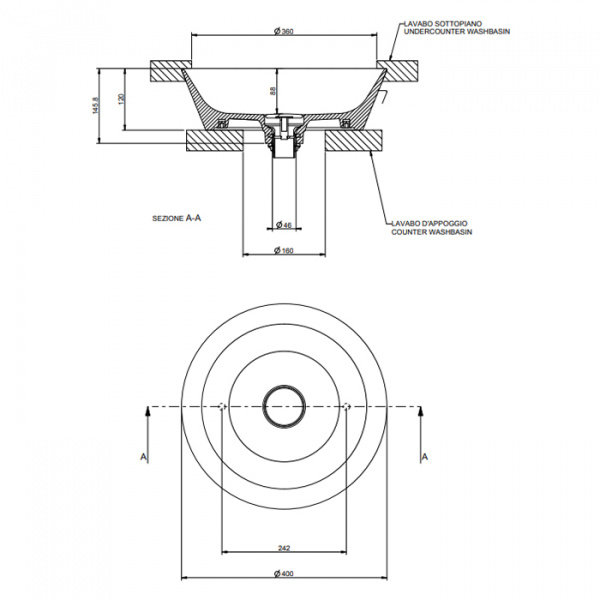 Gessi Cono Раковина 40 см, без отв., цвет: White Europe Ceramic