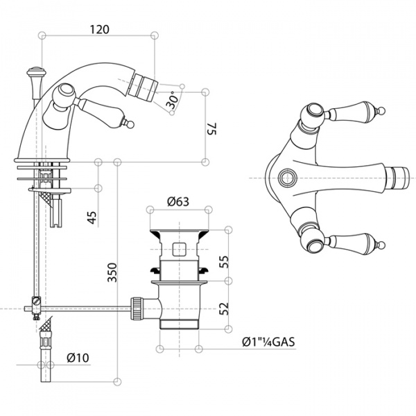 Смеситель для биде Bongio Capri, цвет: золото