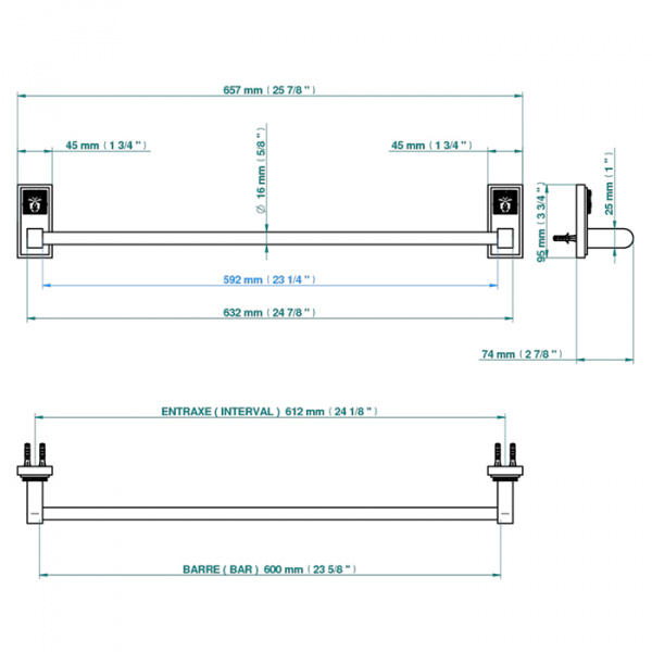 THG Masque de Femme métal lisse Полотенцедержатель 60см, подвесной, цвет: хром