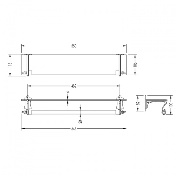 Devon&Devon Mayfair Полотенцедержатель с полочкой 55см., подвесной, цвет: хром
