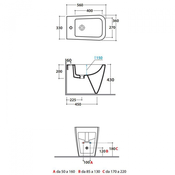 Globo Stone Биде напольное 56х36см, с системой скрытого крепежа, с 1 отв под смеситель, цвет: белый