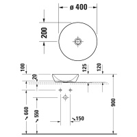 Duravit D-Neo Раковина накладная Ø40см, без перелива, без отв., цвет: белый