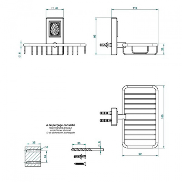 THG Métropolis cristal noir Мыльница-корзина металлическая 160х95мм., подвесная, цвет: хром