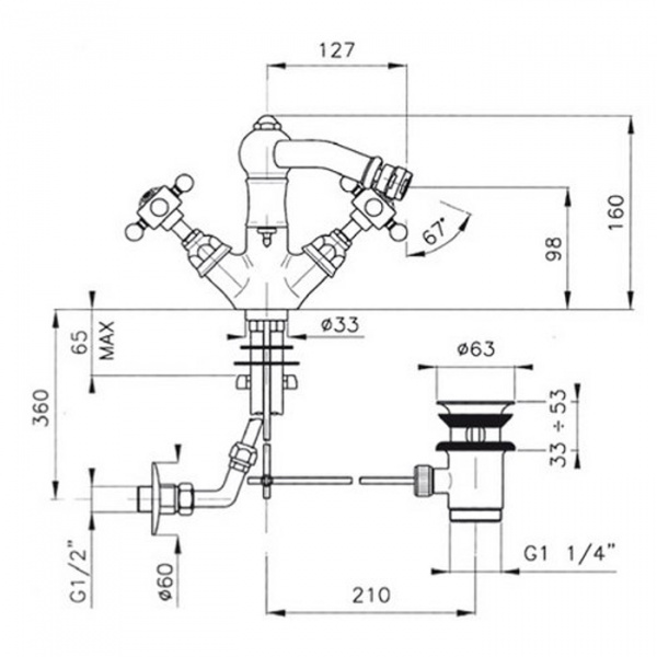 Nicolazzi Cristallo Liberty Смеситель для биде с поворотным изливом на 1 отверствие, излив: 127 мм, цвет: хром