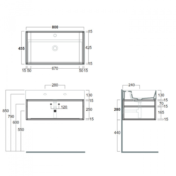 Simas Agile Структура металлическая 81x46xh28см, подвесная, для раковины с 1 отв., AG81, с 1 полкой, цвет: черный матовый