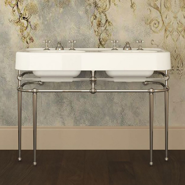 Devon&Devon Crystal Memphis Консоль 123.8х55.7см, с двойной раковиной на 3 отв, плексигласс, цвет: глянцевый никель/плексигласс/белый