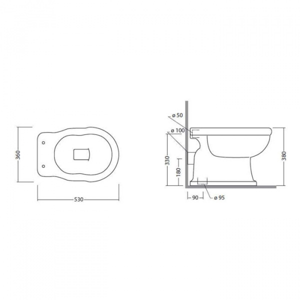 TW Bristol Унитаз напольный 36х55см, слив в стену, цвет: белый/золото СИДЕНЬЕ НА ВЫБОР