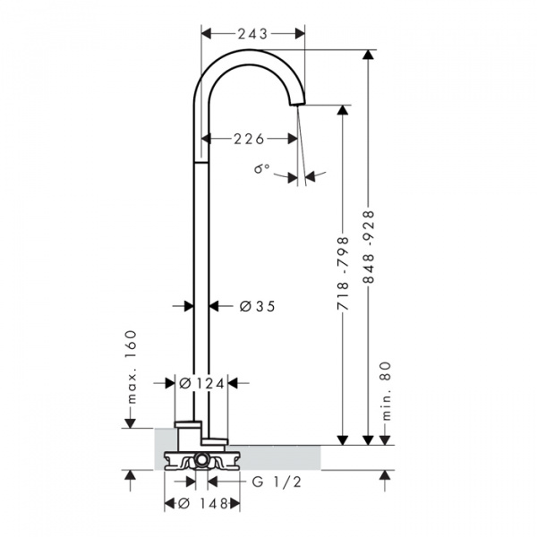 Axor Uno Излив для ванны, напольный, внешняя часть, цвет: матовый черный