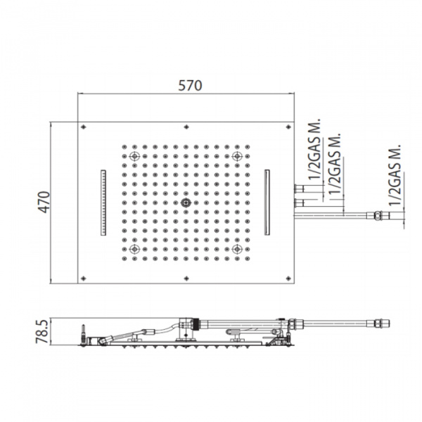 BOSSINI DREAM/3 Верхний душ 570 x 470 мм, с 4 LED RGB, 3 режима (дождь, каскад, водопад), блок питания/управления, Cromoterapia, цвет: хром