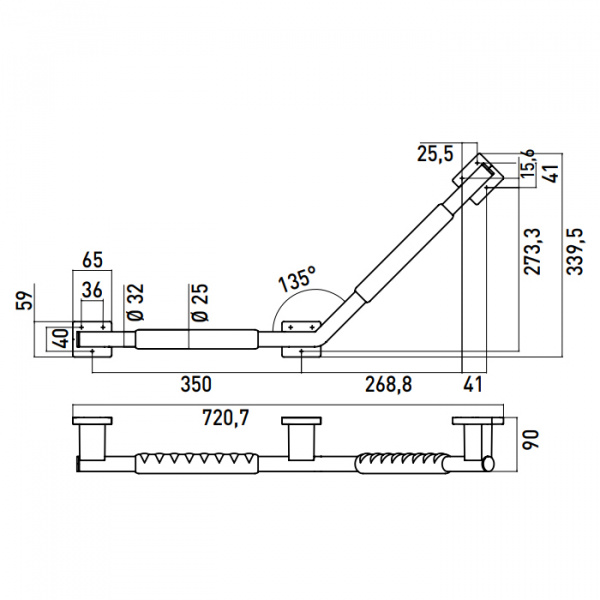 EMCO System2 Поручень изогнутый, корпус черный, левый, 135°, подвесной, цвет: хром