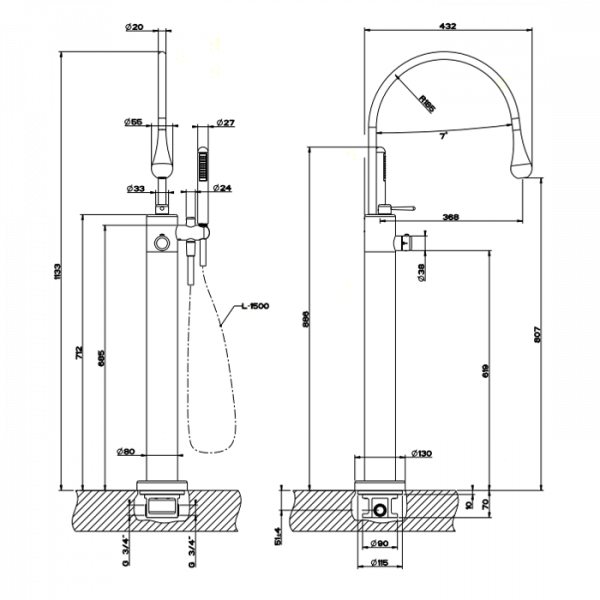 Gessi Внутренняя часть напольного термостатического смесителя для ванны