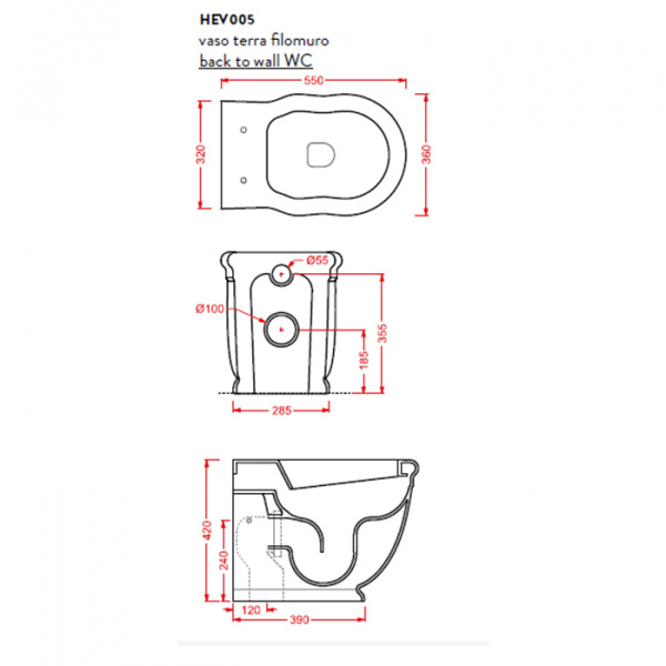 Artceram HERMITAGE Унитаз пристенный , выпуск в стену, белый, 36х55см (крепеж в комплекте, хром), сиденье на выбор