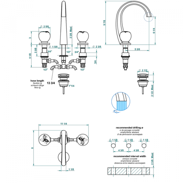 THG Pomme cristal lustré or Смеситель для раковины, 3 отв., цвет: светлое золото