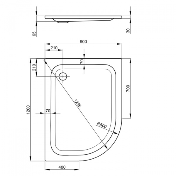 Bette  Душевой поддон 1/4 круга 120х90хh65см с отв-м слива d9см, с шумоизоляцией и покрытием анти-слип PRO, цвет: белый