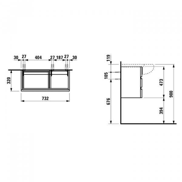 Laufen Alessi One Тумба с раковиной, 90х50см, с 2 выдвиж. ящиками, цвет: орех