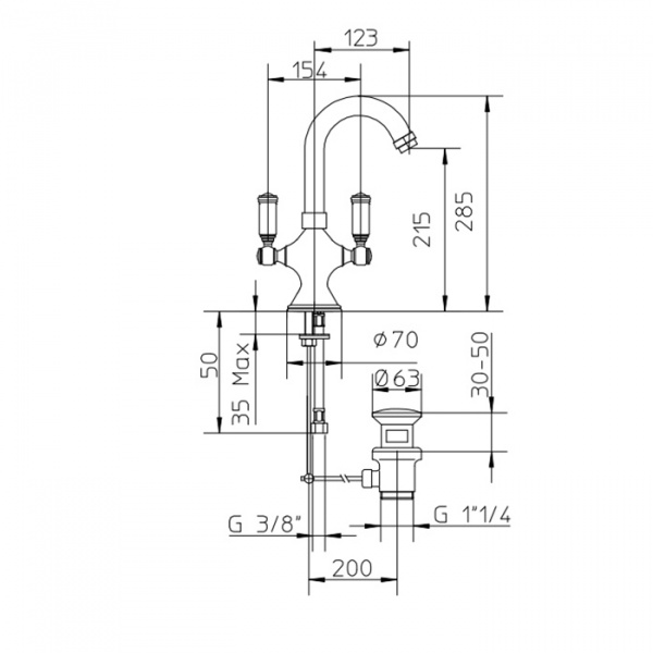 Bossini Liberty Смеситель для раковины на 1 отв., цвет: античная бронза