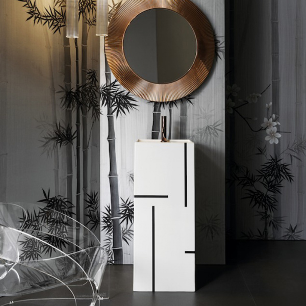 Laufen Kartell Раковина 37.5х43.5х90 см, 1 отв., напольная, без перелива, цвет: белый с серыми линиями