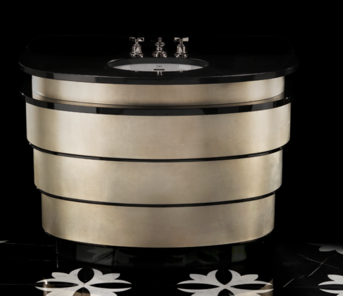 Devon&Devon Summertime antique Тумбочка под умыв, со столеш.из черного granito nero assaluto, 125х62х89см, с 3 отв.под смесит(без раковины), цвет: antiqued aluminium leaF