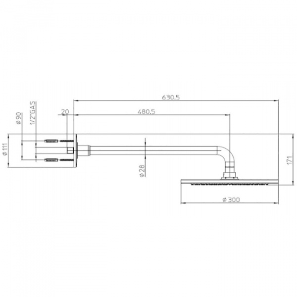 BOSSINI DREAM-OKI Верхний душ Ø 300 мм, 1 режим, с держателем Ø 28 мм, x 400 мм, цвет: хром