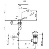 Nicolazzi Vincent Смеситель для биде на 1 отверстие, с донным клапаном, цвет: хром