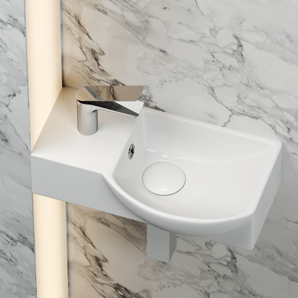 Умывальник подвесной прямоугольный  с крепежом (чаша справа, отверстие под смеситель слева) Element 400*220*120мм Ceramica Nova белый 