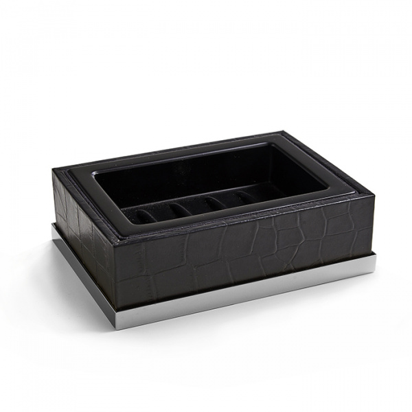 3SC Cocco Мыльница настольная, отделка: черная кожа, цвет: хром