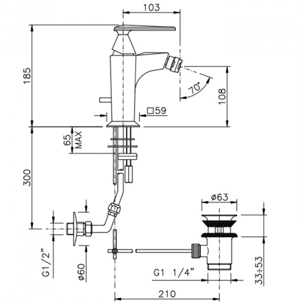 Nicolazzi Vincent Смеситель для биде на 1 отверстие, с донным клапаном, цвет: хром
