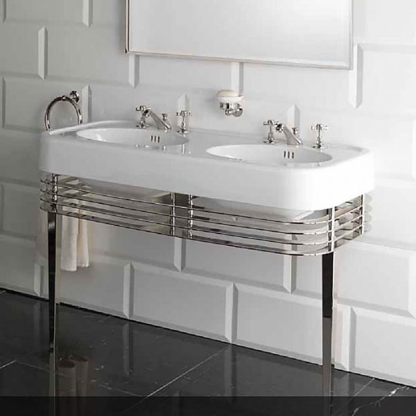 Devon&Devon Wide Blues Консоль 124.5х56.5см, с двойной раковиной на 3 отв, цвет: хром/белая