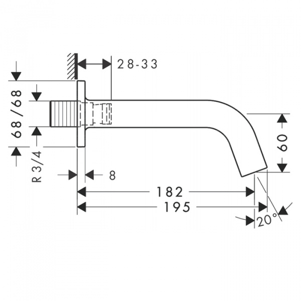 Axor Citterio M Излив для ванны, 182мм, настенный, ¾’, цвет: хром