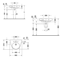 Duravit Раковина 65х50 см, 1 отв., с пьедесталом, с переливом, цвет: белый