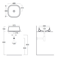 Simas SHARP Раковина 42х42 см, без отв., для установки на столешницу, без перелива, цвет: Navy matt