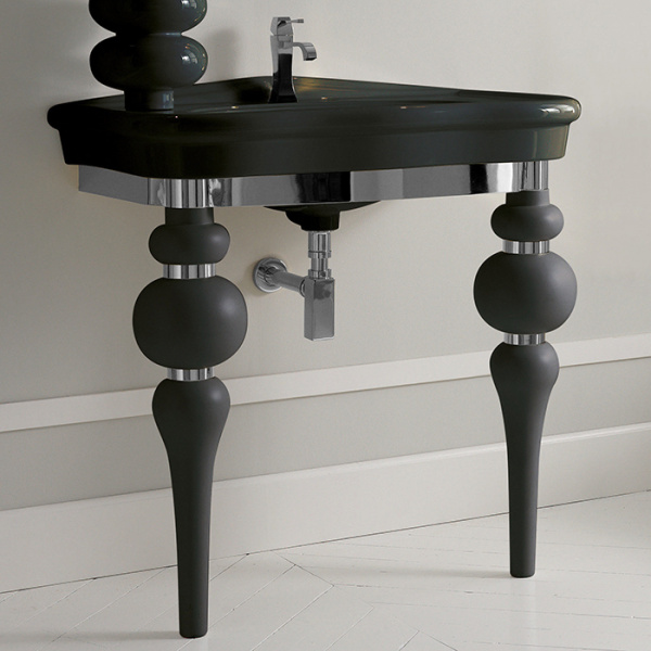 3SC Consolle Консоль с раковиной LANTE 90 см, в комплекте с сифоном, цвет: чёрный матовый/хром