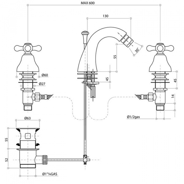 Смеситель для биде Bongio Axel, цвет: золото