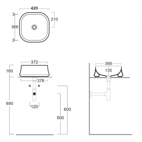 SIMAS Sharp Раковина 42х42 см, без отв., накладная, цвет: белый