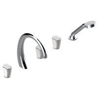 THG Infini white porcelain with platinum decor Смеситель на борт ванны на 5 отверстий, с прогрессивным смесителем для ручного душа, ручной душ, цвет: хром