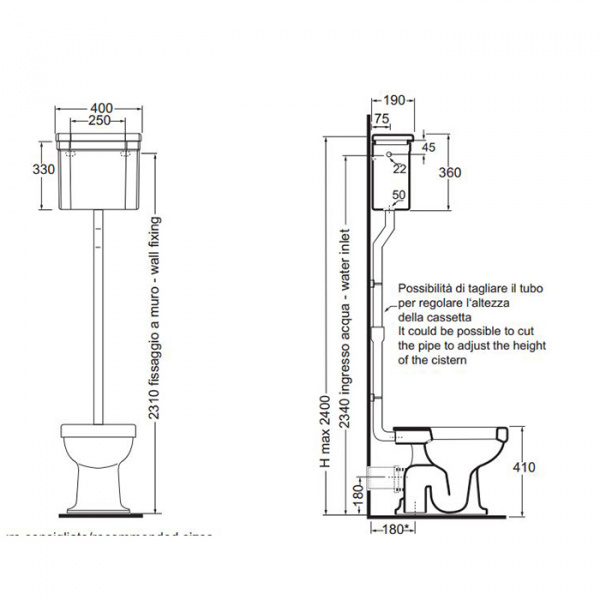 AZZURRA GIUNONE унитаз напольный 53х38см слив в пол, с высоким бачком механизмом и трубой цвет хром СИДЕНЬЕ НА ВЫБОР