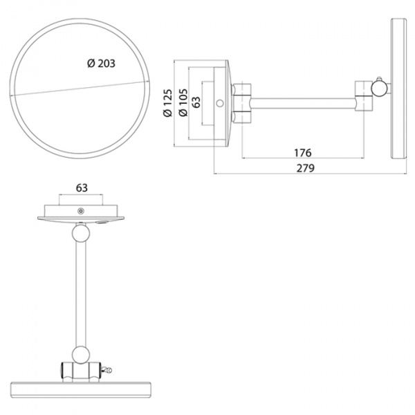 EMCO Pure Зеркало косметическое, LED, Ø203мм, одинарный, snoer, 3x кратное увеличение, подвесной, цвет: хром