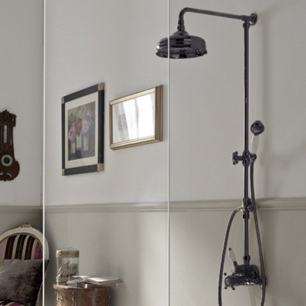 Sbordoni Londra Термостатический смеситель для душа на 3 отверстия, верхний душ 20см, цвет: черный никель