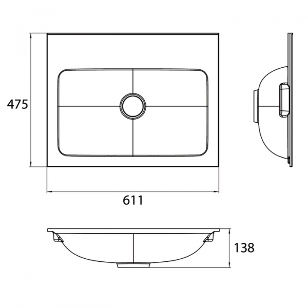 EMCO Раковина 61.1х47.5 см, без отв., накладная, для тумб 9583 274 23 и 9583 275 23, композит, цвет: белый