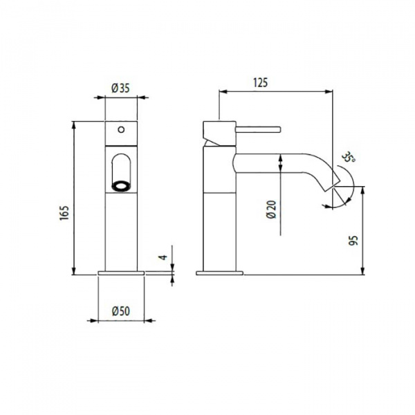 Bossini Inox Однорычажный Смеситель для раковины на 1 отв., из нержавеющей стали без донного клапана, цвет: глянцевая сталь