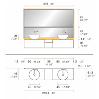 NOORTH milldue edition SINTESI Комплект мебели 216см в матовом лаке/шпоне, с 2-мя раковинами из Cristalplant, 2-мя зеркалами с подсветкой, Цвет: castoro-11/rovere carbone-601