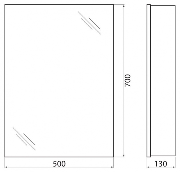 Зеркальный шкаф с нижней подсветкой двери с одной распашной дверью, с двусторонним зеркальным полотном, со стеклянными полками, с розеткой и сенсорным выключателем, 8W, 220-240V SPC-1A-DL-BL-500