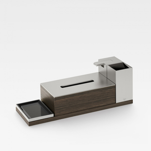 Armani Roca Island Комплект из 4 акс.: диспенсер для мыла, стаканчик, мыльница, держатель для салфеток и контейнер, настольный, цвет: brushed steel