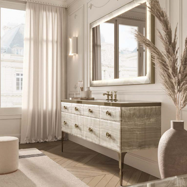 VITAGE milldue edition MAJESTIC 10 Комплект мебели 180х55х82см напольный, раковина, зеркало, с подсветкой, отделка: стекло alabastro gold, фурнитура: бронза