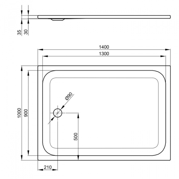 Bette  Душевой поддон 140х100х3.5 см, прямоугольный, D9см, цвет: белый