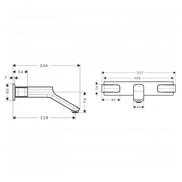 Axor Urquiola Встраиваемый смеситель для раковины, на 3 отв, излив: 228мм, с донным клапаном, внешняя часть, цвет: хром