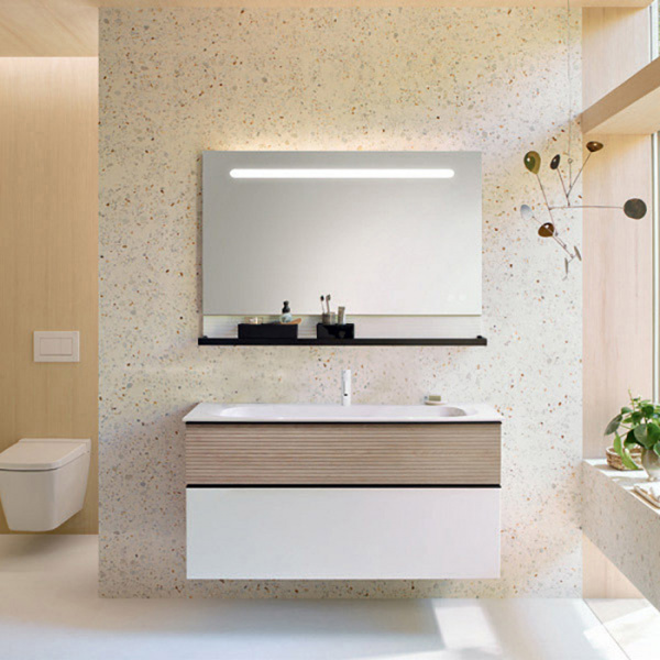 Burgbad Fiumo Комплект подвесной мебели 122х49х61см, с раковиной на 1 отв., ручки черные матовые, цвет: Eiche Dekor Cashmere / белый матовый