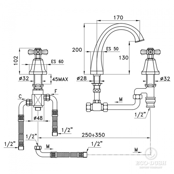 Stella Eccelsa Смеситель на борт ванны на 3 отверстия 3255TC, цвет: