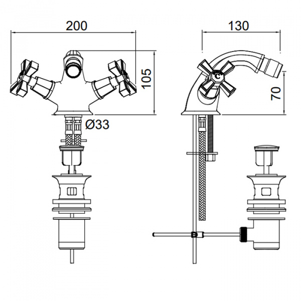 Sbordoni Déco prestige Смеситель для биде на 1 отв. с донным клапаном, цвет: никель